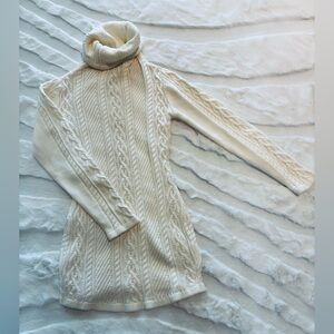 Cream Cable Knit Turtleneck Sweater Dress